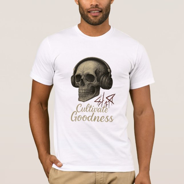Cultivate Goodness" Skull Headphones T-Shirt – Vin (Devant)