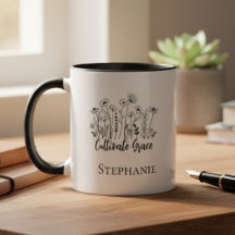 "Cultivate Grace" Floral Mug - Inspirational Gift