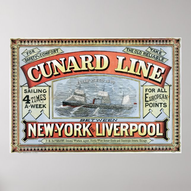 Cunard Line New York-Liverpool Poster vintage (Devant)