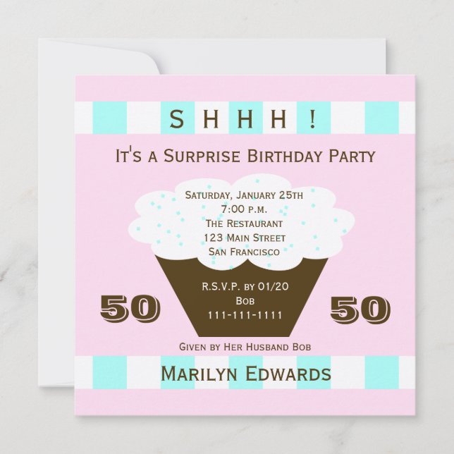 Cupcake 50e Surprise Anniversaire Invitation (Devant)