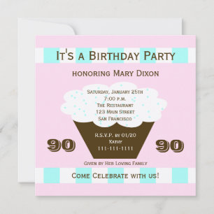 Cupcake 90th Birthday Party Invitation 90 Cupcake