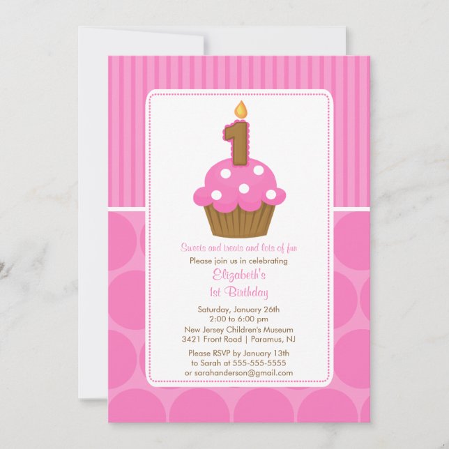 Cupcake Anniversaire Invitation 1er Anniversaire r (Devant)
