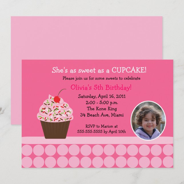 Cupcake Anniversaire Invitations Modèles photo (Devant / Derrière)
