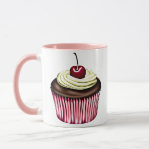 Cupcake au chocolat avec cerise sur la Mug supérie