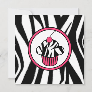 Cupcake avec invitation cerise - Zebra Print /Pink