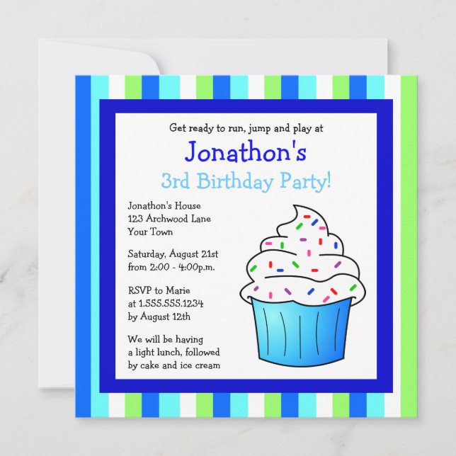 Cupcake Bleu Cute Invitation d'anniversaire (Devant)
