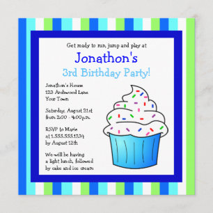 Cupcake Bleu Cute Invitation d'anniversaire