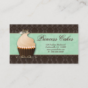 Cupcake Carte de visite Couronne Mint Brown Damask
