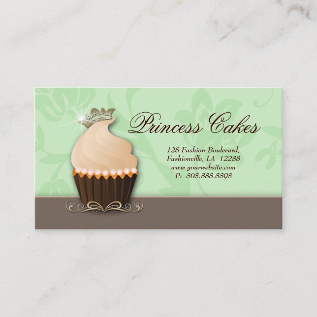 Cupcake Carte de visite Couronne Mint Crème Brown (Devant)