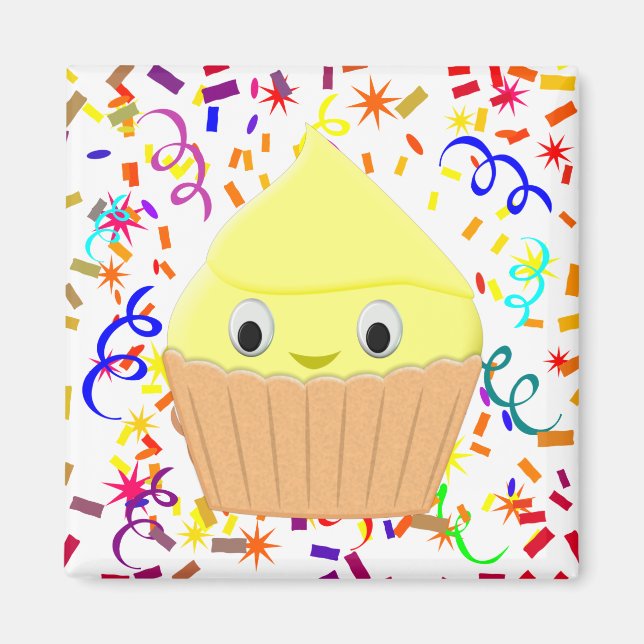 Cupcake Citron Carton Cute Avec Aimant Confetti (Devant)