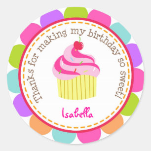 Cupcake coloré Anniversaire Fête Favoriser Sticker