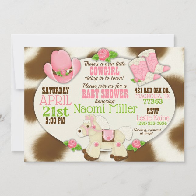 Cupcake Cowgirl Baby Girl Shower Invitation (Devant)