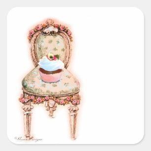 Cupcake et chaise Stickers Style Vintage Tags