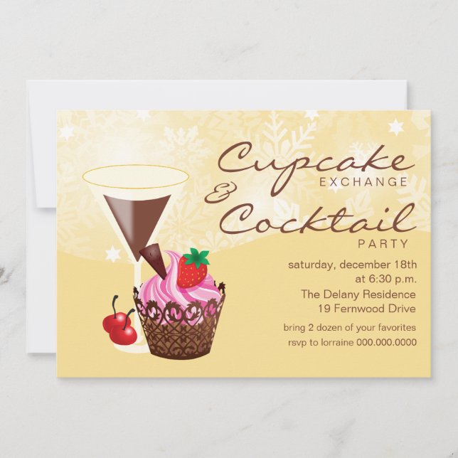 Cupcake Exchange & Cocktail Party Invitation crème (Devant)