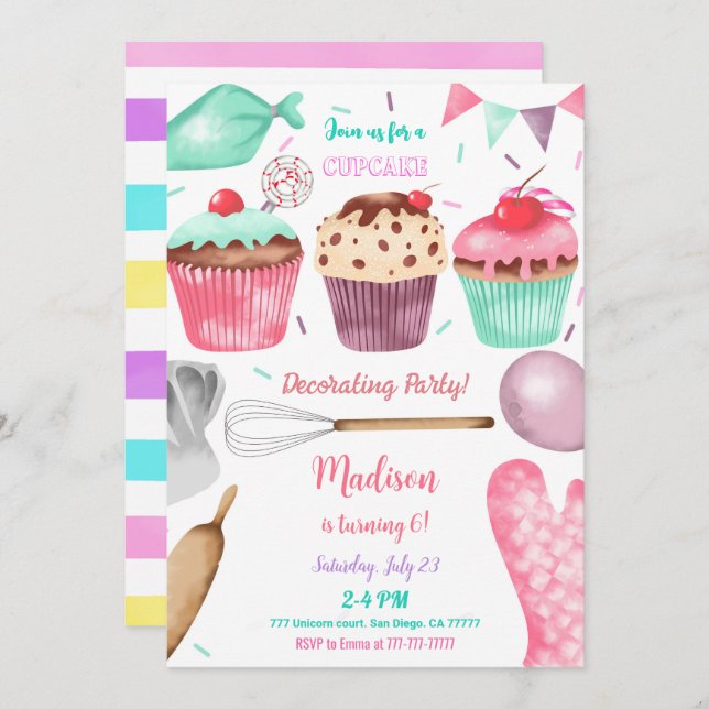 Cupcake Invitation d'anniversaire (Devant / Derrière)