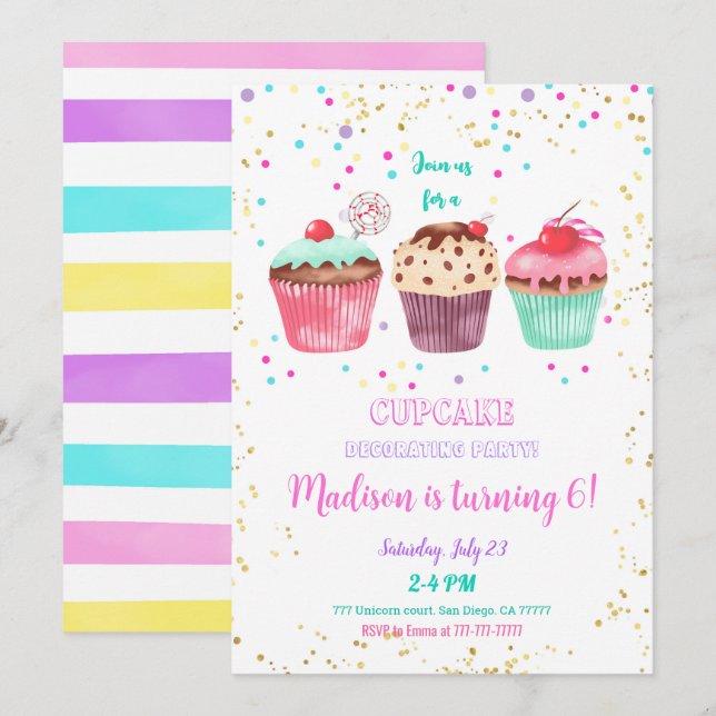 Cupcake Invitation d'anniversaire (Devant / Derrière)