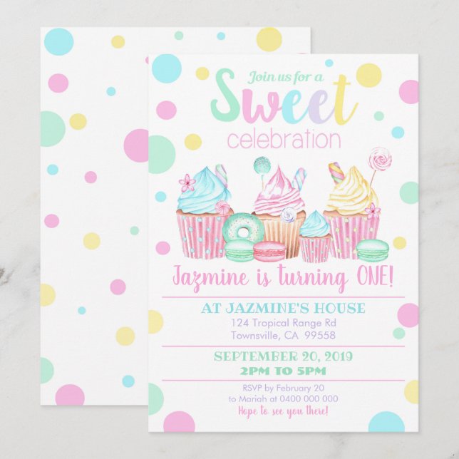 Cupcake Invitation d'anniversaire - Sweets Invitat (Devant / Derrière)