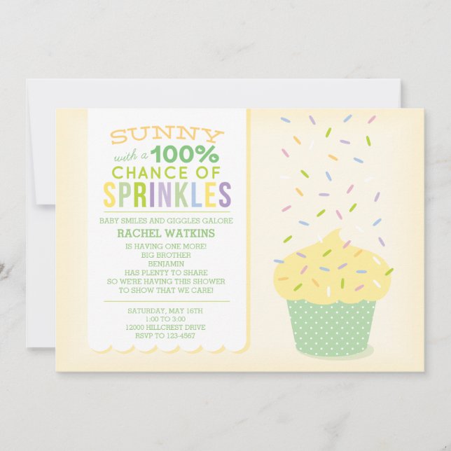 Cupcake Jaune Bébé Saupoudrer Invitation (Devant)