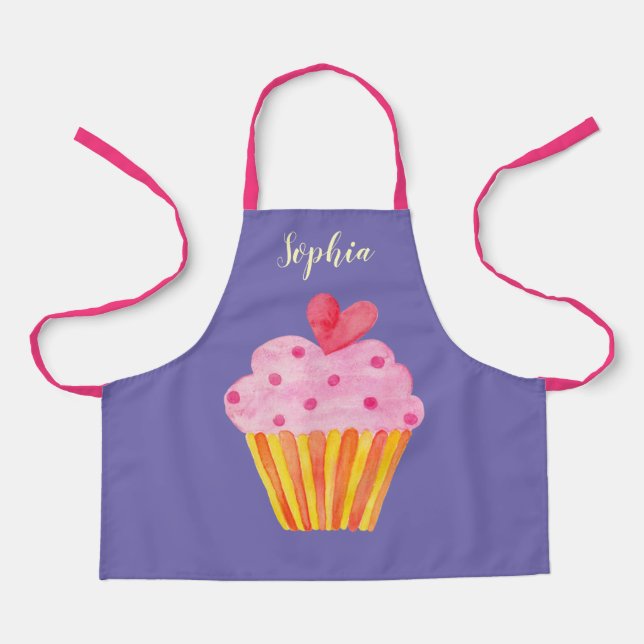 Cupcake Kids NOM tablier à cuisson aquarelle rétro (Recto)