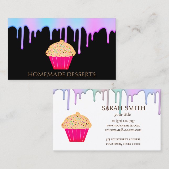 Cupcake Logo boulangerie Chef, Carte de visite mig (Devant / Derrière)