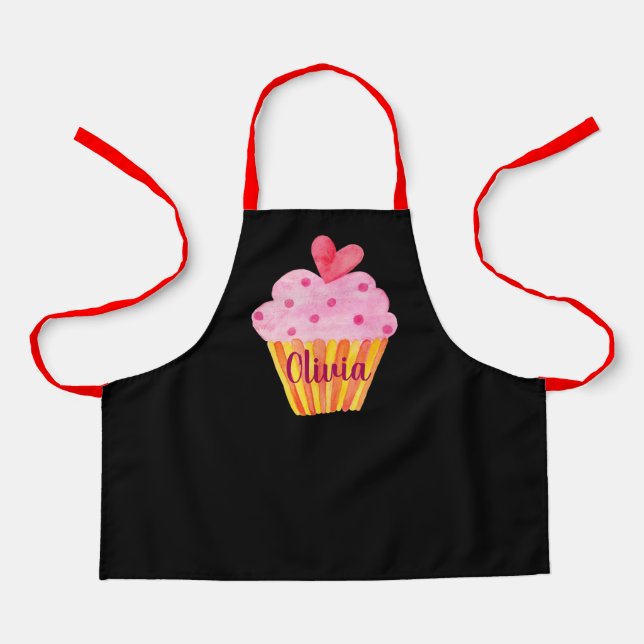Cupcake NAME cuire aquarelle personnalisée tablier (Recto)