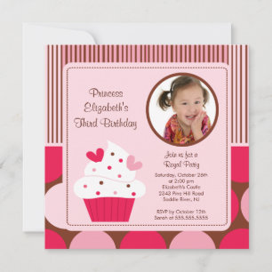 Cupcake Photo Invitation Anniversaire Pois roses
