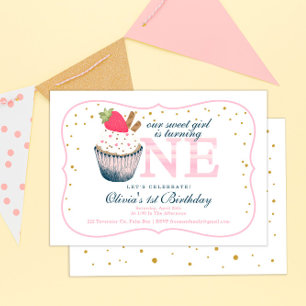 Cupcake rose 1er anniversaire Invitation - Sweet G
