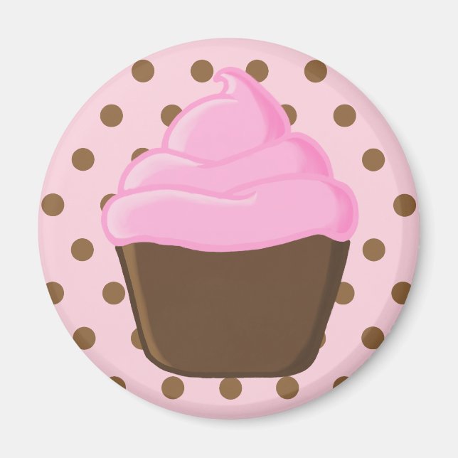 Cupcake rose avec aimant Pois rose (Devant)