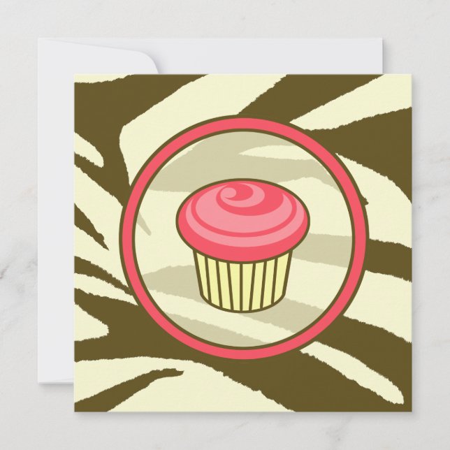 Cupcake rose B jour Invitation - Zebra Brown Impri (Devant)