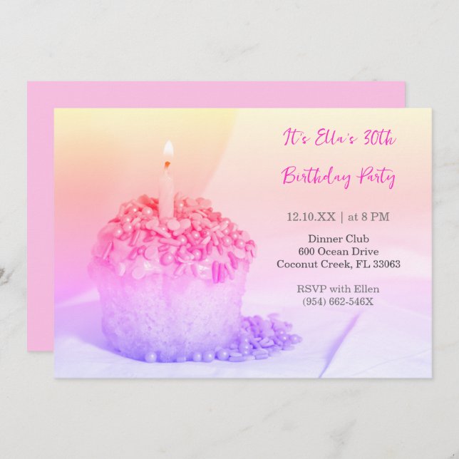 Cupcake rose Colorful 30e anniversaire invitation (Devant / Derrière)