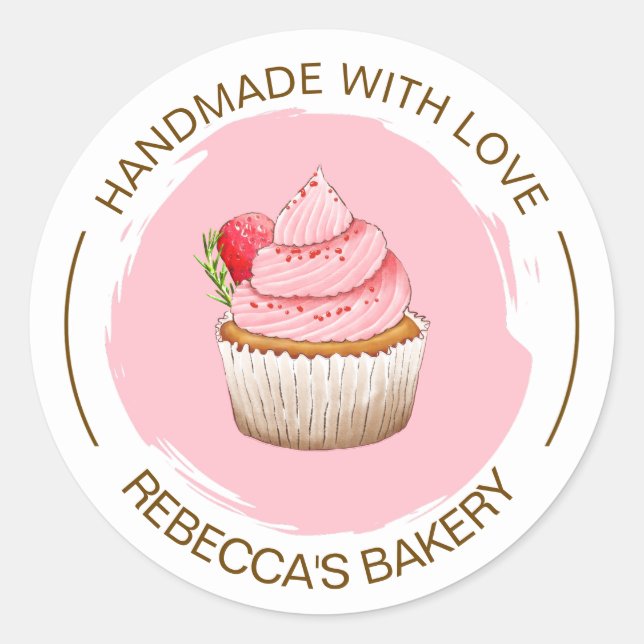Cupcake rose fait à la main avec Sticker d'amour (Devant)