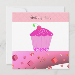 Cupcake rose Invitation d'anniversaire