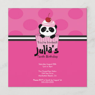 Cupcake rose Panda Invitation à la fête d'annivers