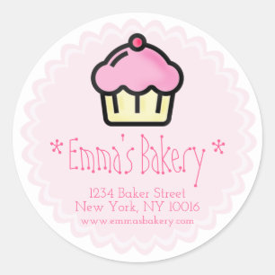 Cupcake rose - Stickers boulangerie personnalisée
