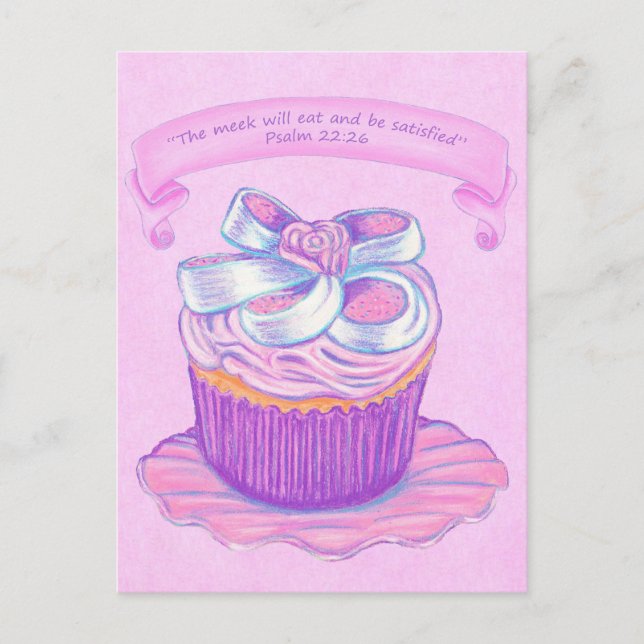 Cupcake rose sur plaque 2~ Carte postale Écriture (Devant)
