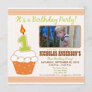 Cupcake sucré 1er anniversaire Invitation Orange