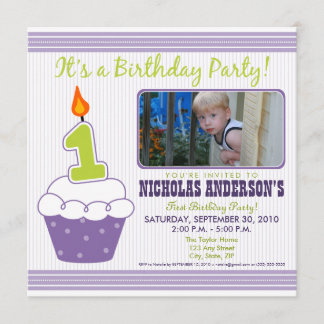 Cupcake sucré 1er anniversaire Invitation violette