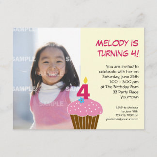 Cupcake sucré 4 Anniversaire Invitation