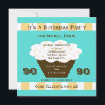 Cupcake sur Aqua 90th Birthday Party Invitation<br><div class="desc">Cette grande invitation à la fête d'anniversaire du 90e anniversaire présente un cupcake sur un arrière - plan d'aqua aux accents orange et blanc. Tous vos détails d'invitation importants sont sur le cupcake faisant pour une amusante invitation de fête de 90e anniversaire. Copyright henishouseo</div>