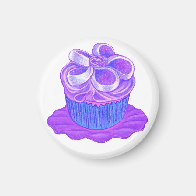 Cupcake violet sur aimant en plaque (Devant)