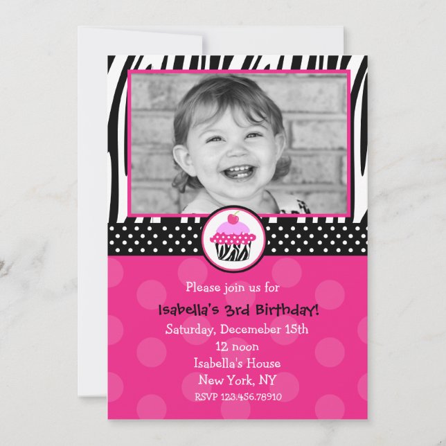Cupcake Zebra Imprimer Invitations pour la fête d' (Devant)