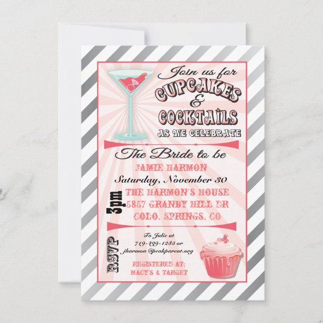 Cupcakes and Cocktails Bridal Shower Invitations (Devant)