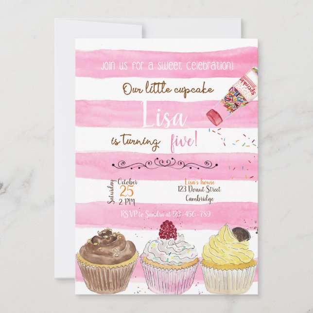 Cupcakes Birthday Invitation, Cupcakes Invitation (Devant)