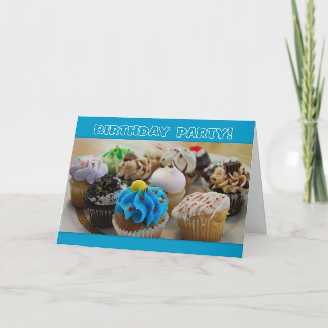Cupcakes colorés Invitation de fête d'anniversaire (Devant)