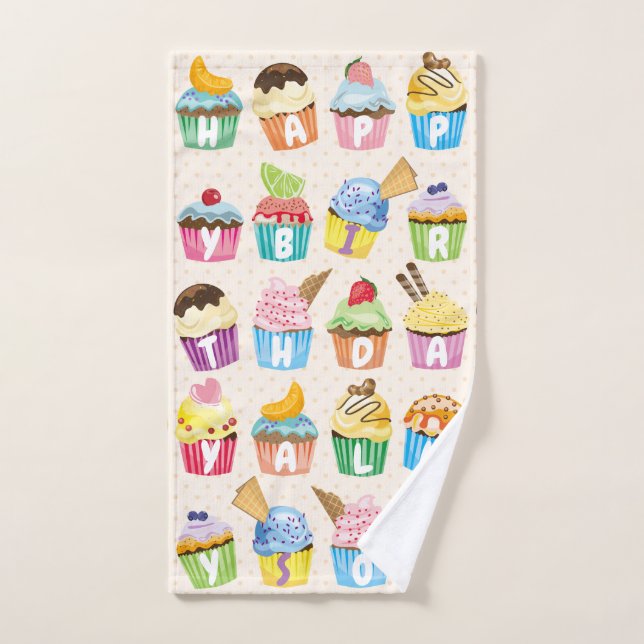 Cupcakes Happy Birthday Ajouter Votre Nom Cute Goo (Serviette à main)