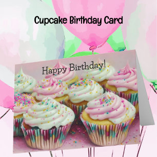 Cupcakes rose coloré Carte d'anniversaire