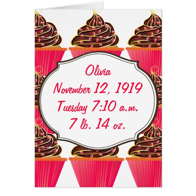 Cupcakes Roses Annonces Fille Bébé (Devant)