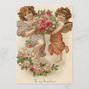 Cupid Cherub Angel Panier Rose Faire-part de maria