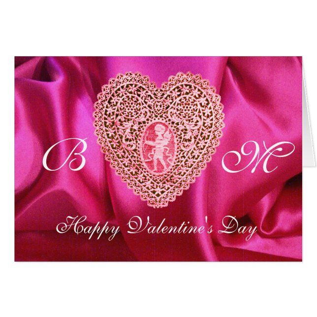 CUPID LACE HEART SILK FUCHSIA CLOTH , Pink Red (Devant horizontal)