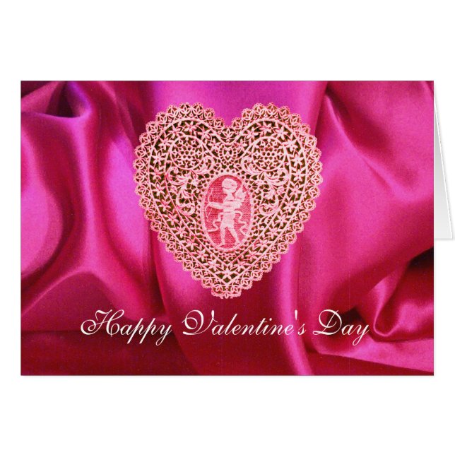 CUPID LACE HEART SILK FUCHSIA CLOTH , Pink Red (Devant horizontal)